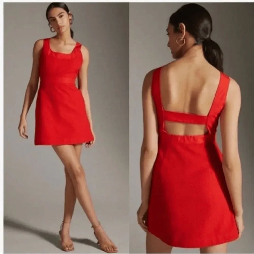 Anthropologie Maeve Mini Dress Size 14 Red Sleeveless Scoop-Neck Pockets NEW